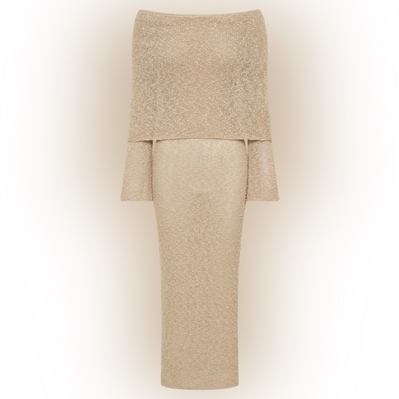 MESHKI Marisol Boucle Off-Shoulder Dress, Wheat - Picture 13 of 13